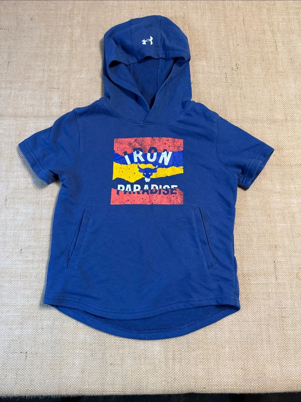 Under Armour Blue Short-Sleeve Hooded Tee with Iron Paradise Graphic
